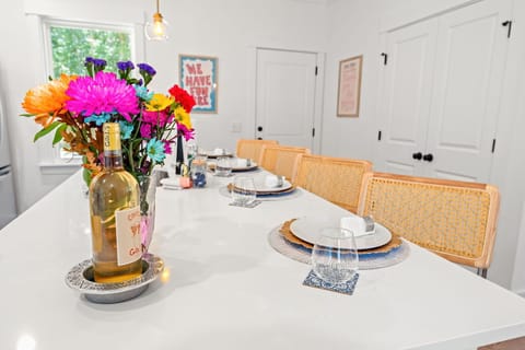 Kitchen island perfectly set to seat 4 :)