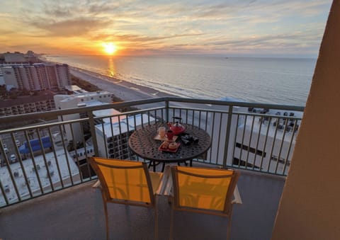 Breakfast on the balcony at sunrise with binoculars to spot dolphins