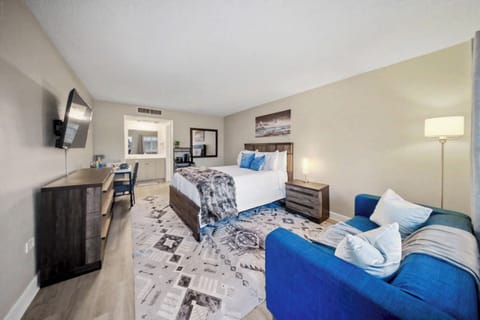 Plush Queen Bed in a studio apartment