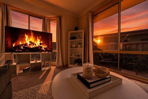 Cozy lounge with fireplace ambiance and relaxing evening vibes