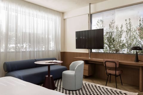 Stylish Studio Living Area with TV and Natural Light