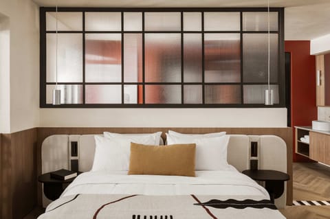Elegant Bedroom with Designer Glass Partition