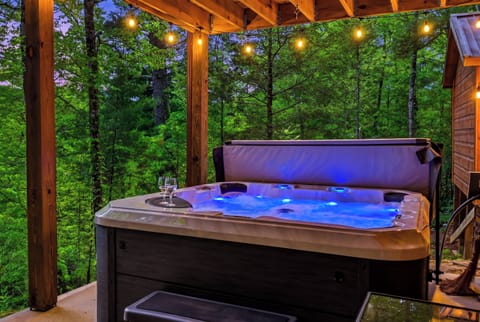 Evening hot tub soaks under the string lights hit different
