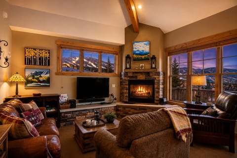 Warm mountain evenings with views toward Breckenridge Ski Resort.