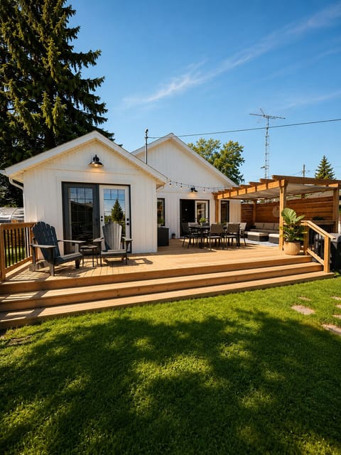 Large back patio, dining for 6, firepit, comfortable lounge area