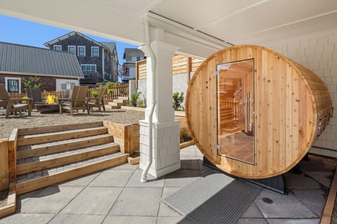 6 person sauna and propane fire pit. 