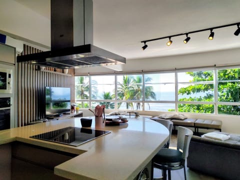 Luxury Apartment | Private kitchen | Full-size fridge, microwave, oven, stovetop
