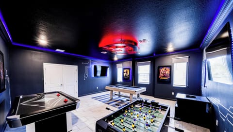 Game Room Adventure: Dive into fun with pool, air hockey, and foosball for epic battles!