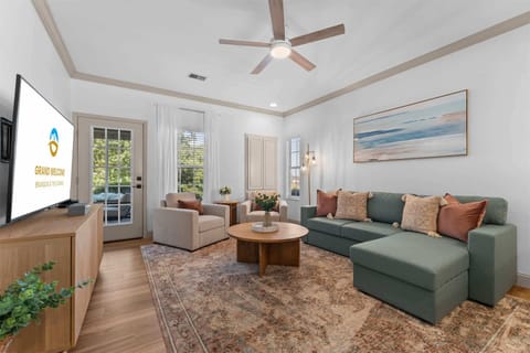 Curl up in the tranquil living room & enjoy a movie night at home​
