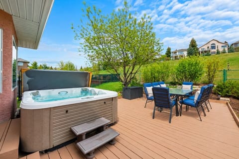 Private 8-person hot tub in the fully-fenced backyard.