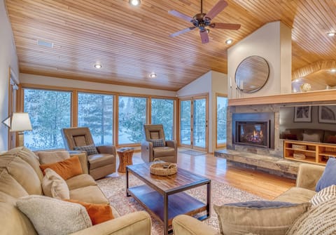 Family room with large west facing windows