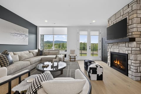 Comfortable living room with a cozy fireplace.