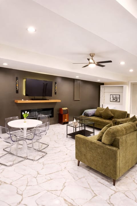 Modern living room with cozy accents