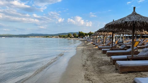 Relax on the sandy Nikiti beach just 2 minutes away  (600m) from the property