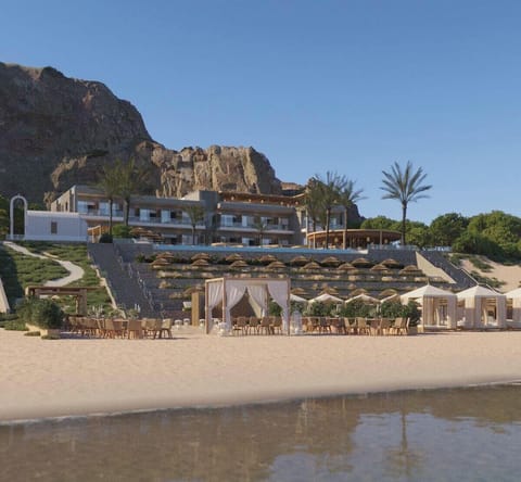 On the beach, free beach cabanas, sun loungers, beach umbrellas