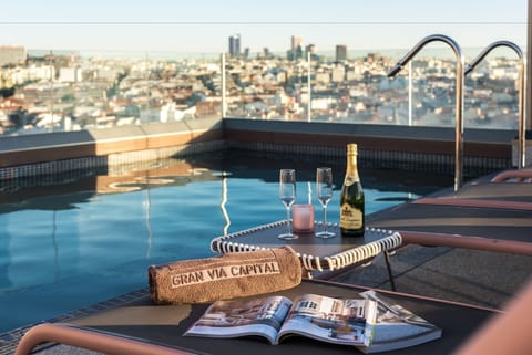 Seasonal outdoor pool, sun loungers