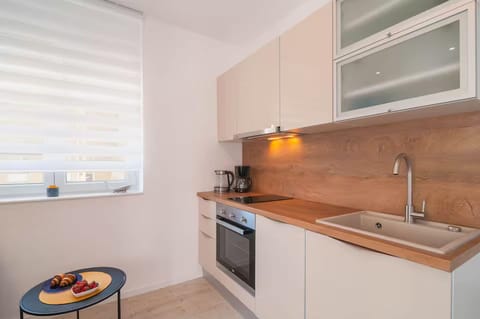 Apartment (A1) | Private kitchen | Fridge, microwave, oven, stovetop