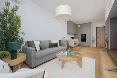 Relax in the stylish living room with a comfortable sofa and modern decor.