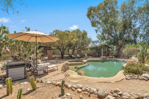 Take in the peaceful desert surroundings while enjoying the private pool, complete with ample space for lounging and outdoor relaxation.