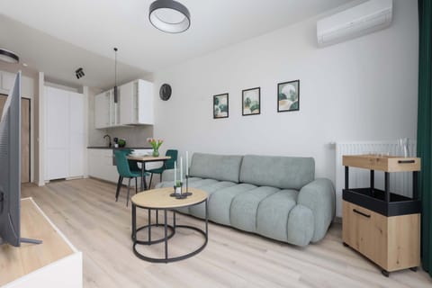 Relax in the stylish living area with a comfortable sofa and modern decor.
