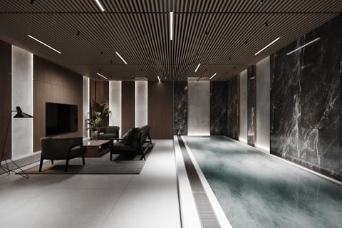 2 indoor pools, seasonal outdoor pool, pool umbrellas, sun loungers