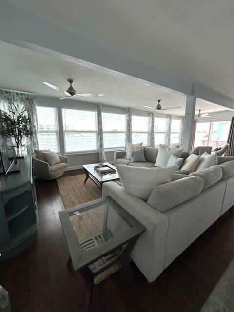 Spacious living room overlooking the Mandalay Channel