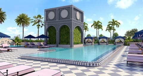 Rooftop pool with panoramic Miami skyline views