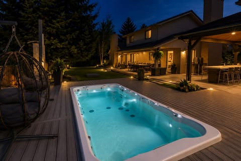 Private swim spa and beautiful outdoor retreat, perfect for relaxing evenings