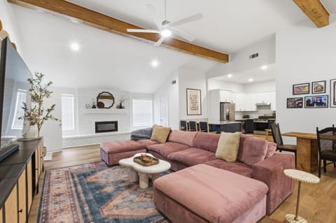 Sectional seating with area rug, Board Games, and Books available for guests. High-speed Wi-Fi throughout. Walk to AT&T Stadium and Globe Life Field from this Arlington home.