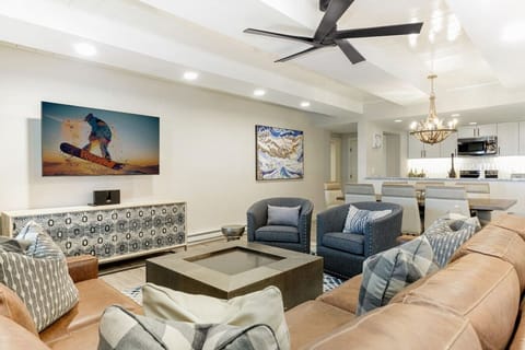 Elegant living room with smart tv and fireplace