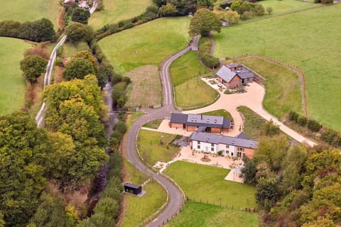 Aerial view of Haymill Retreat, Powys