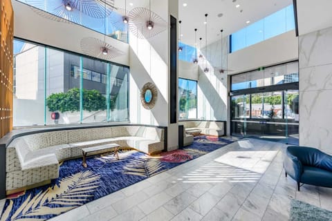 Step into a stylish, hotel-inspired lobby with modern design 