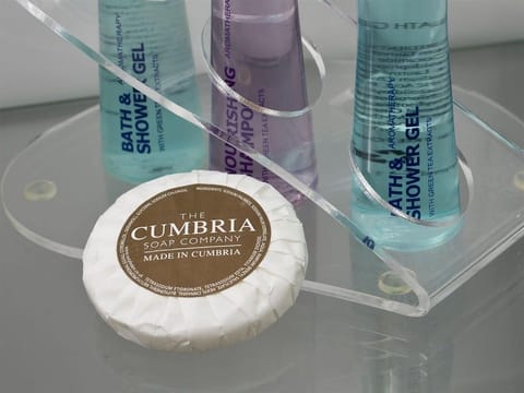 Shower, free toiletries, towels