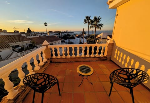 Upstairs sun terrace with sea views