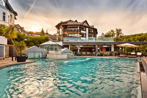 Indoor pool, outdoor pool, sun loungers