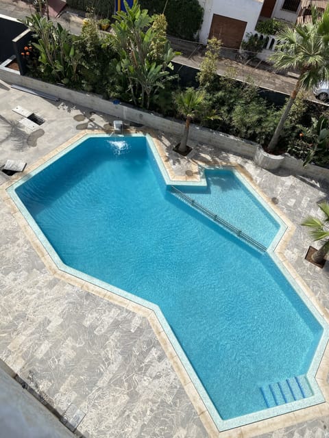 Outdoor pool, sun loungers