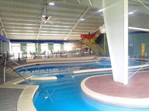 Unwind under bright skylights in a spacious indoor pool.