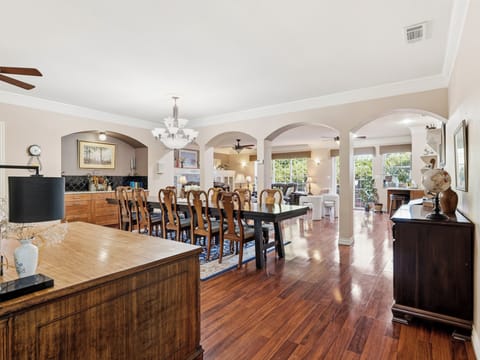 Step into this elegant open-plan space.