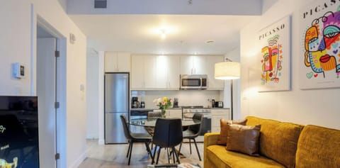Kitchen, dining area and living room
