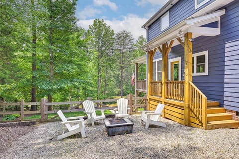Exterior | Fire Pit w/ Seating | Furnished Deck | 3-Story Home