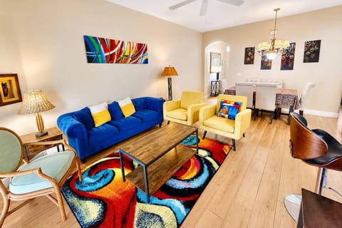 Open Living and Dining Room with lots of color!