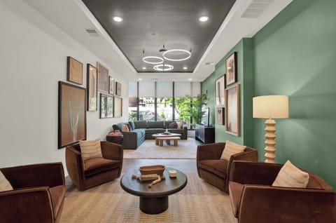 Stylish modern lounge with designer lighting and cozy seating