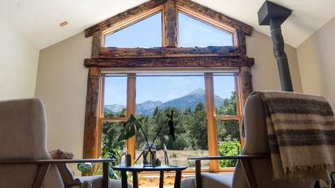 View of the Twin Sisters peak from the living room/kitchen