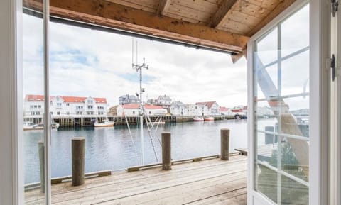 Double balcony doors that lead directly out to the dock outside.