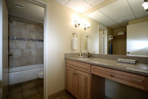 Combined shower/tub, free toiletries, hair dryer, towels