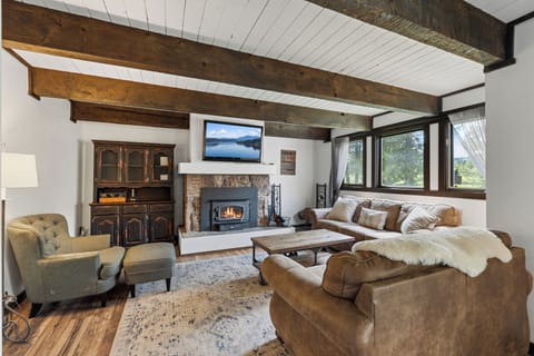Living Room with Wood Burning Fireplace