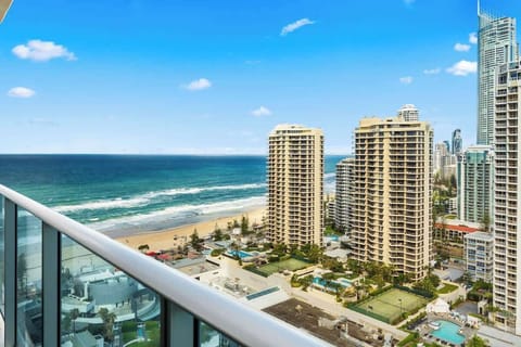View from the balconyStep out onto your private balcony to take in breathtaking, panoramic views of the sparkling ocean coastline, pristine sandy beach, and surrounding city skyline.
