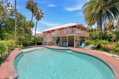 Saltwater pool complete with sun loungers
