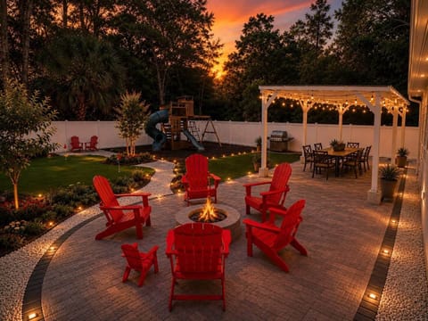 Gorgeous luxury backyard with premium lighting.