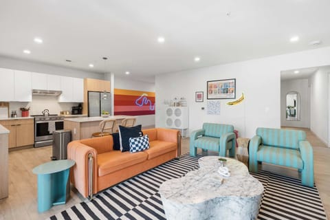 Walk to downtown from this bright open-concept living room